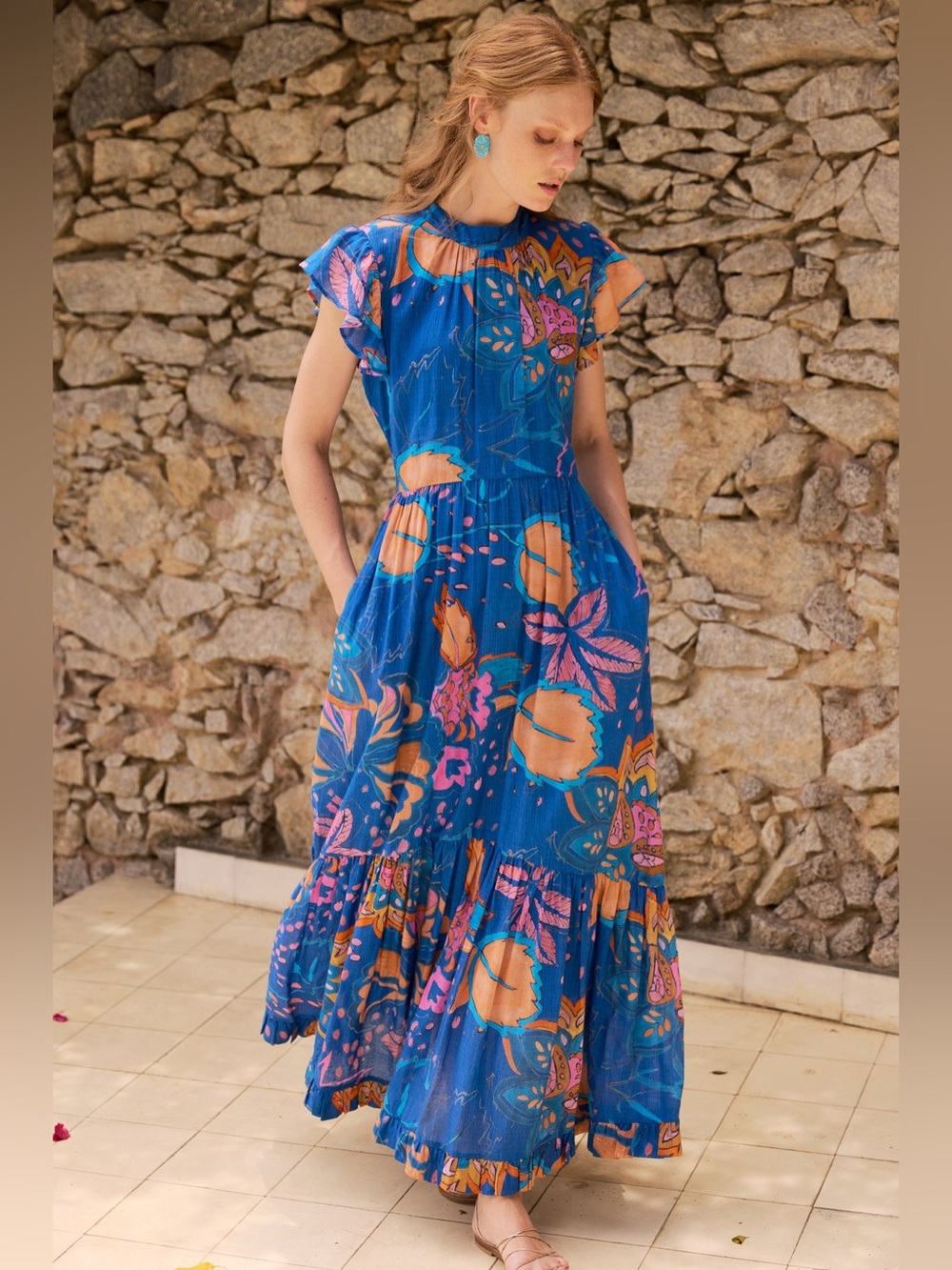 Oliphant MOCK NECK FLUTTER MAXI- ANTICO BLUE New SzXL - Picture 2 of 11